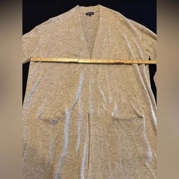 Light Gray Open Front Long 5% Cashmere Cardigan Sz S - Picture 8 of 15